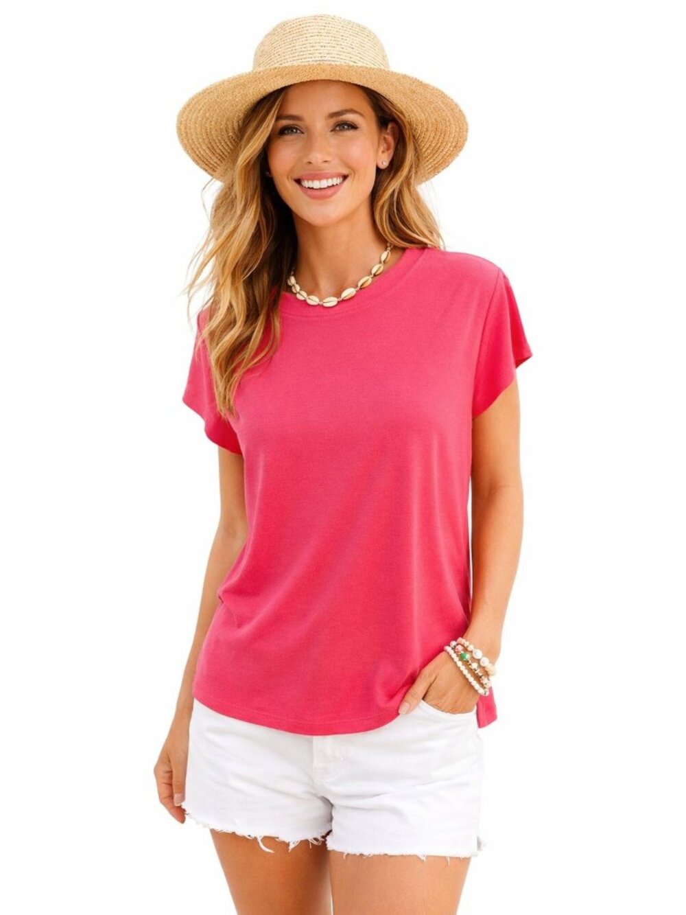 Ces Femme Womens Red Tangerine Soft Classic T-Shirt M Modal & Polyester Preppy